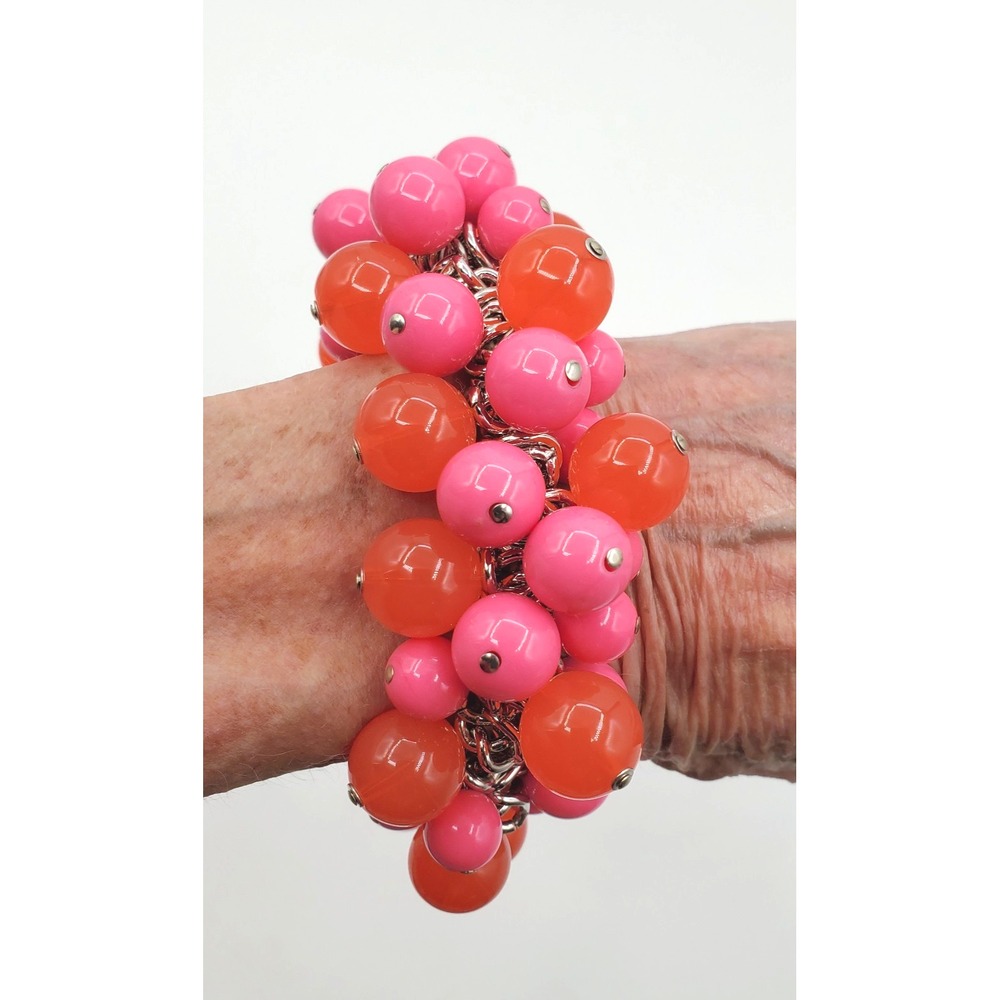 Vintage ChaCha Pink Orange Bead Stretch Bracelet